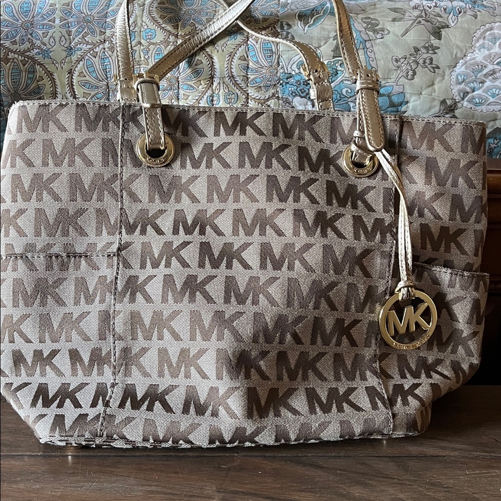 Michael Kors Monogrammed Tan Tote